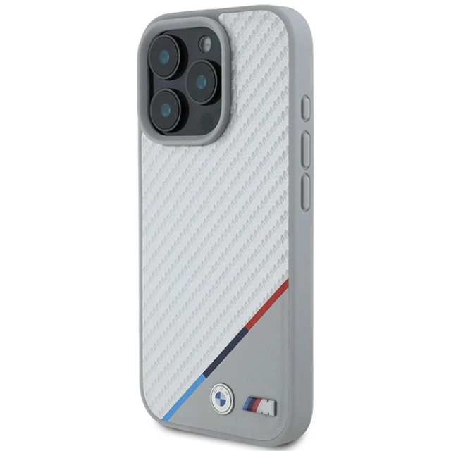 Чохол BMW Carbon Tricolor Line для iPhone 16 Pro Grey with MagSafe (BMHMP16L23PUDTS)