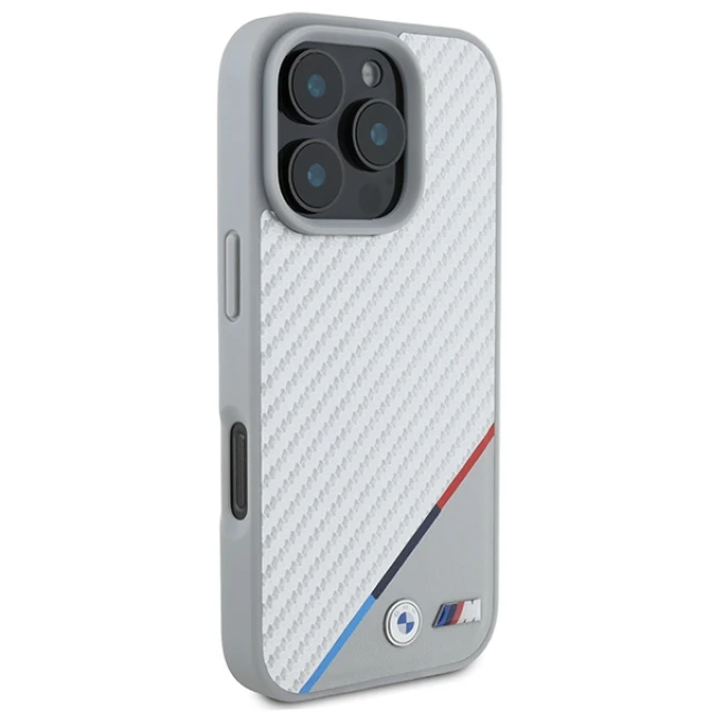 Чохол BMW Carbon Tricolor Line для iPhone 16 Pro Max Grey with MagSafe (BMHMP16X23PUDTS)