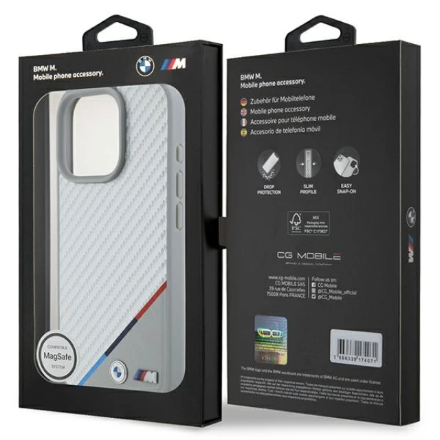 Чохол BMW Carbon Tricolor Line для iPhone 16 Pro Max Grey with MagSafe (BMHMP16X23PUDTS)