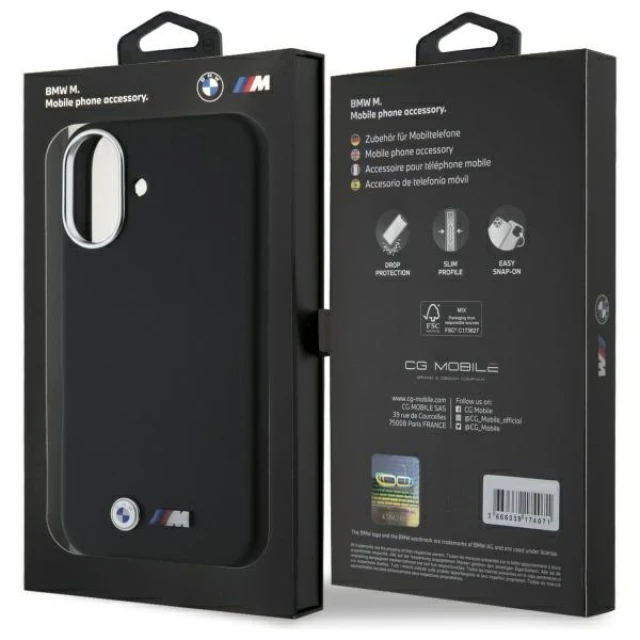 Чехол BMW M Smooth Full Wrapped Metal для iPhone 16 Black (BMHCP16S23PMWK)