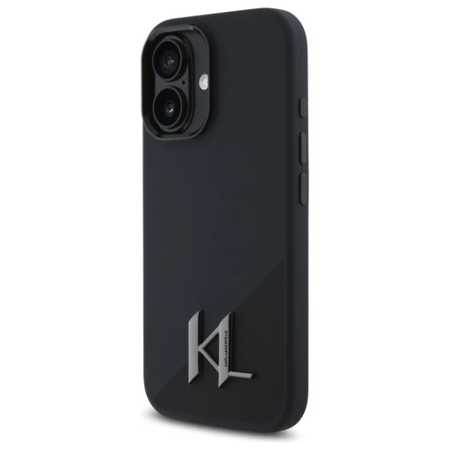 Чохол Karl Lagerfeld Silicone Shadow Metal Initial для iPhone 16 Black with MagSafe (KLHMP16SSCMKMPCK)