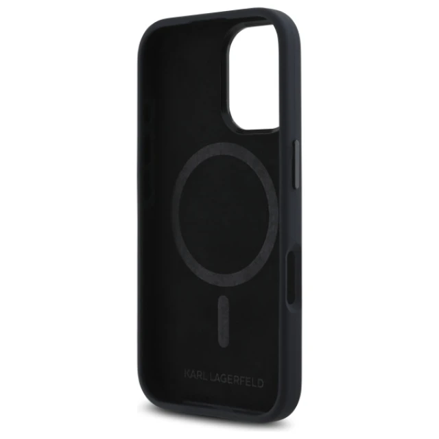 Чохол Karl Lagerfeld Silicone Shadow Metal Initial для iPhone 16 Black with MagSafe (KLHMP16SSCMKMPCK)
