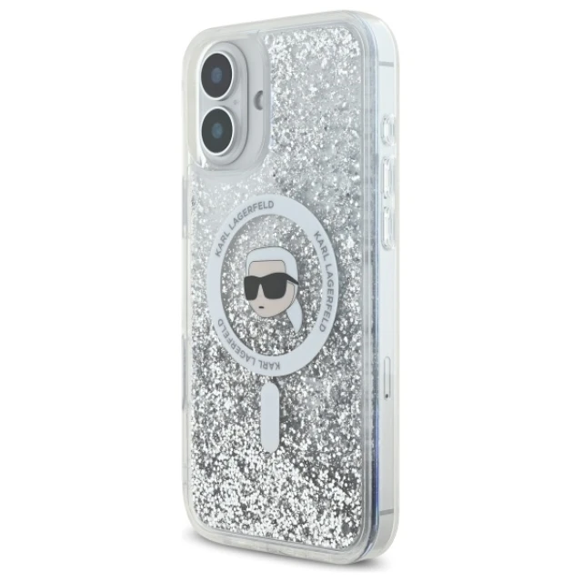 Чохол Karl Lagerfeld Liquid Glitter Karl Head для iPhone 16 Transparent with MagSafe (KLHMP16SLGKISGH)