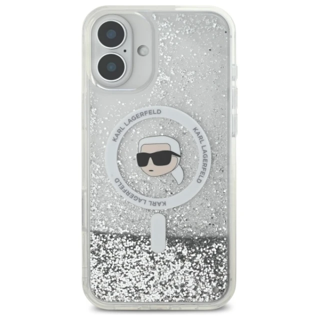 Чохол Karl Lagerfeld Liquid Glitter Karl Head для iPhone 16 Transparent with MagSafe (KLHMP16SLGKISGH)