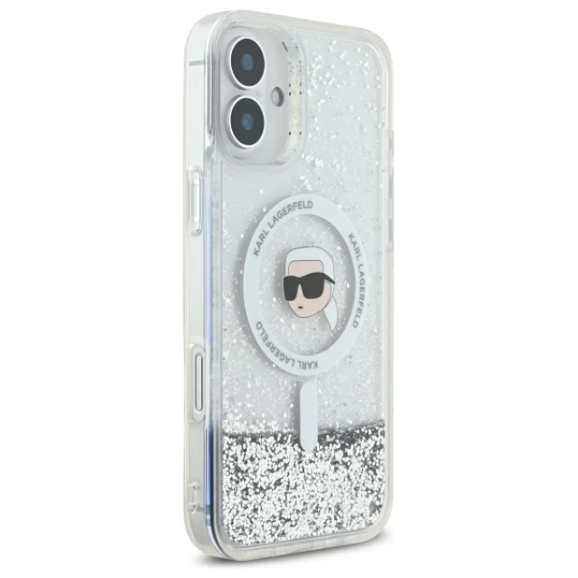 Чохол Karl Lagerfeld Liquid Glitter Karl Head для iPhone 16 Transparent with MagSafe (KLHMP16SLGKISGH)