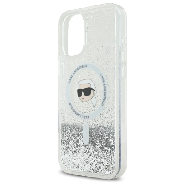 Чохол Karl Lagerfeld Liquid Glitter Karl Head для iPhone 16 Transparent with MagSafe (KLHMP16SLGKISGH)