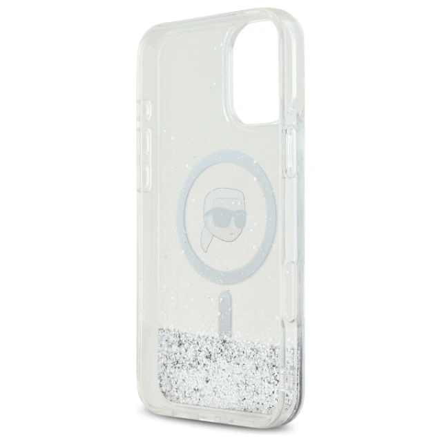 Чохол Karl Lagerfeld Liquid Glitter Karl Head для iPhone 16 Transparent with MagSafe (KLHMP16SLGKISGH)