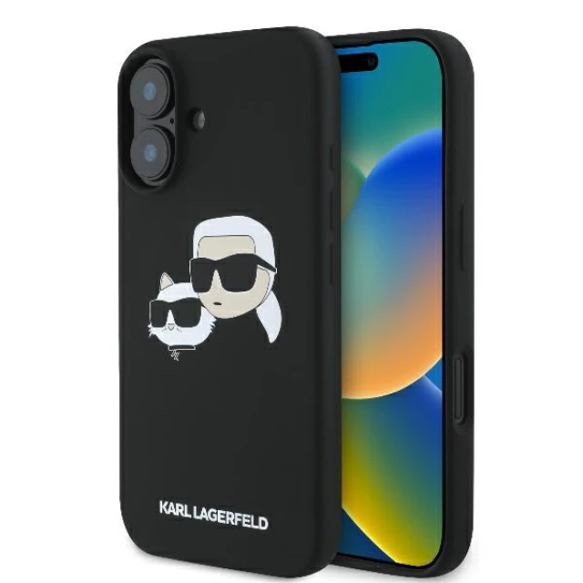 Чохол Karl Lagerfeld Silicone Double Heads Print для iPhone 16 Black with MagSafe (KLHMP16SSKCHPPLK)