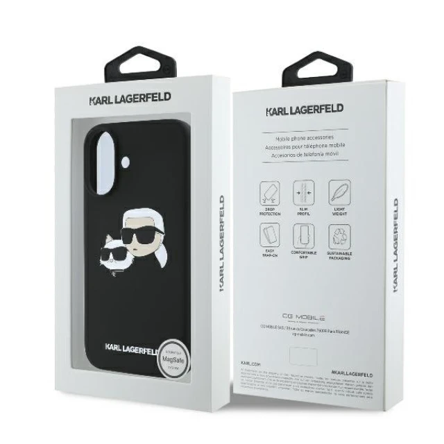 Чохол Karl Lagerfeld Silicone Double Heads Print для iPhone 16 Black with MagSafe (KLHMP16SSKCHPPLK)