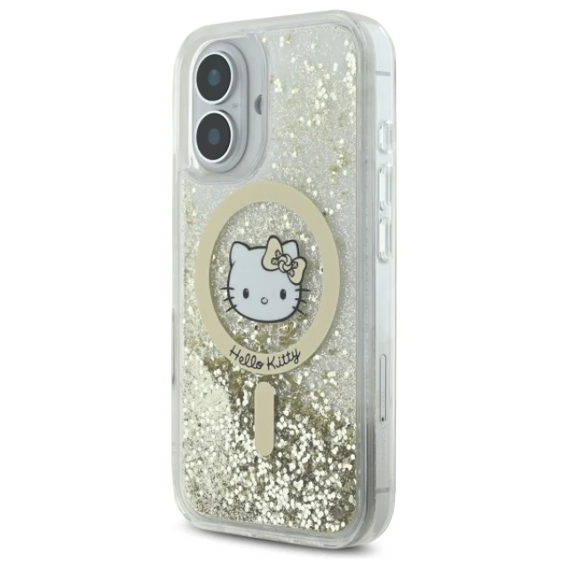 Чохол Hello Kitty Liquid Glitter Fever для iPhone 16 White Gold with MagSafe (HKHMP16SLGDIH)