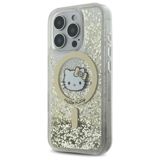 Чохол Hello Kitty Liquid Glitter Fever для iPhone 16 Pro White Gold with MagSafe (HKHMP16LLGDIH)