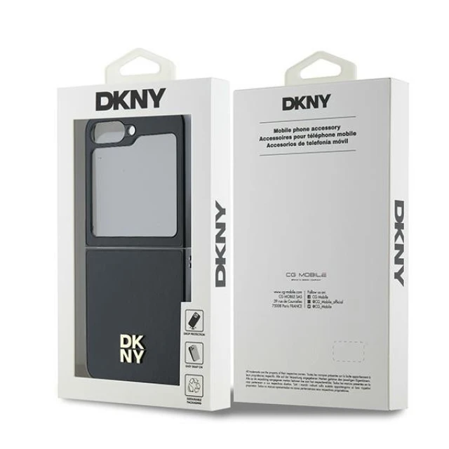 Чохол DKNY Leather Metal Stack Logo для Samsung Galaxy Z Flip6 | Z Flip7 FE Black (DKHCZF6PSMCSLK)