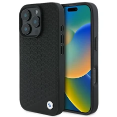 Чохол BMW Signature Leather Diamond Metal Logo для iPhone 16 Pro Max Black with MagSafe (BMHMP16X23RDDK)