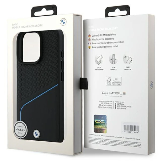Чохол BMW Signature Leather Textured & Line для iPhone 16 Pro Black with MagSafe (BMHMP16L23RDCLK)