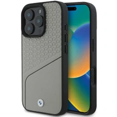 Чехол BMW Signature Leather Textured & Line для iPhone 16 Pro Grey with MagSafe (BMHMP16L23RDCLG)