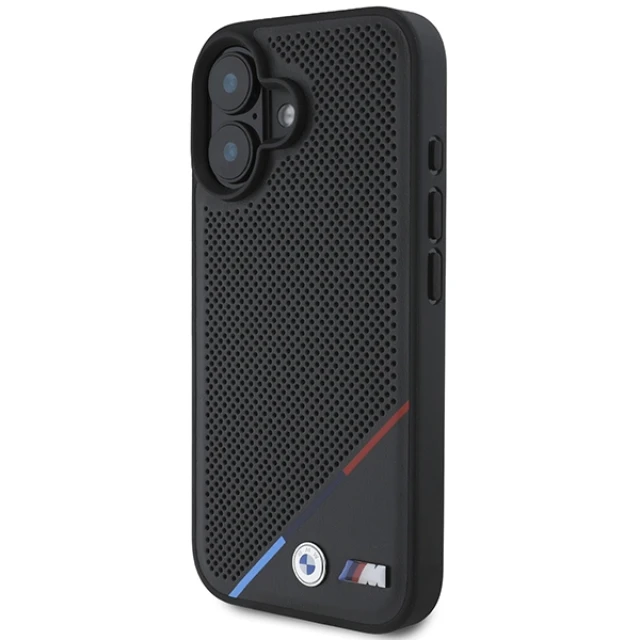 Чохол BMW M Perforated Tricolor Line для iPhone 16 Black with MagSafe (BMHMP16S23PUPDK)