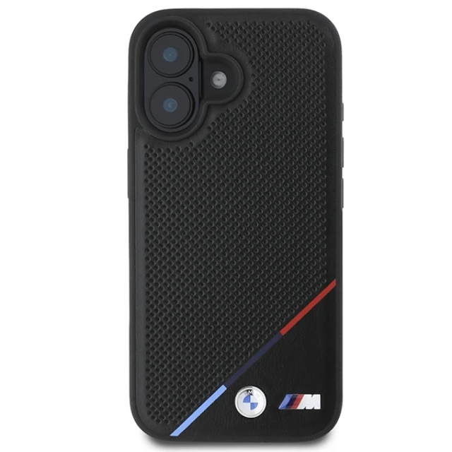 Чохол BMW M Perforated Tricolor Line для iPhone 16 Black with MagSafe (BMHMP16S23PUPDK)