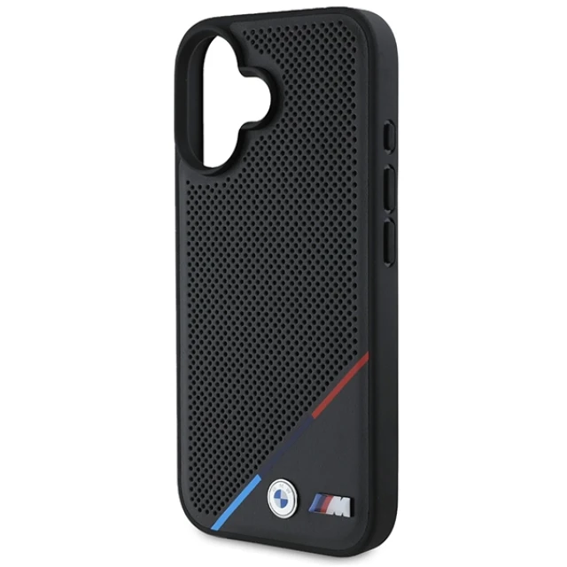 Чохол BMW M Perforated Tricolor Line для iPhone 16 Black with MagSafe (BMHMP16S23PUPDK)