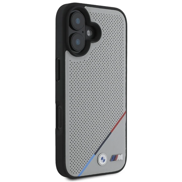 Чохол BMW M Perforated Tricolor Line для iPhone 16 Grey with MagSafe (BMHMP16S23PUPDG)