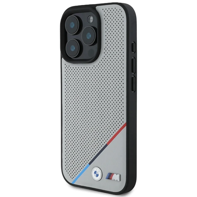 Чохол BMW M Perforated Tricolor Line для iPhone 16 Pro Grey with MagSafe (BMHMP16L23PUPDG)