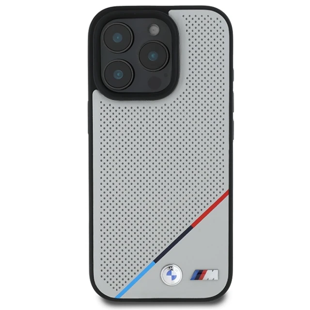 Чохол BMW M Perforated Tricolor Line для iPhone 16 Pro Grey with MagSafe (BMHMP16L23PUPDG)