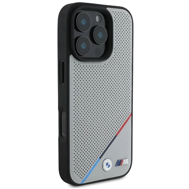 Чохол BMW M Perforated Tricolor Line для iPhone 16 Pro Grey with MagSafe (BMHMP16L23PUPDG)