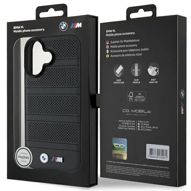 Чохол BMW M Perforated and Stitched Line для iPhone 16 Black with MagSafe (BMHMP16S23PUSPK)