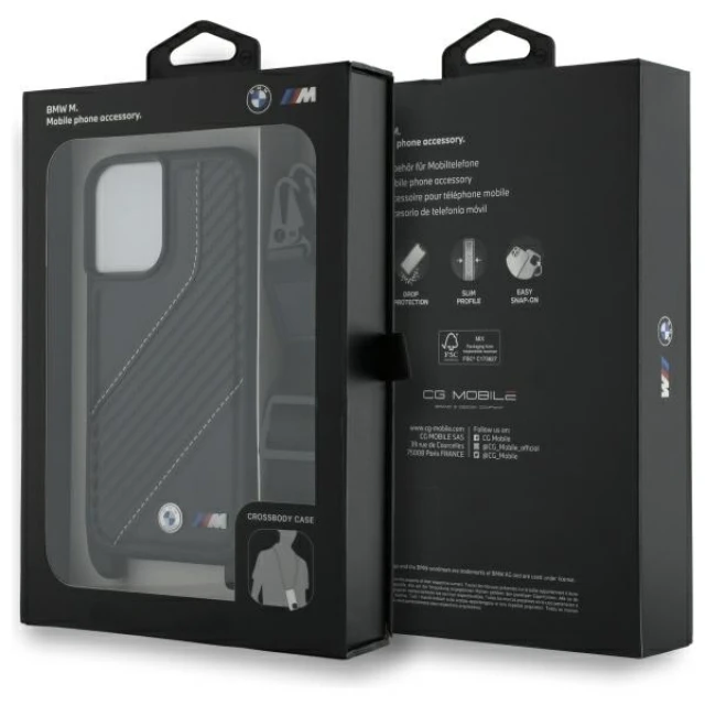 Чехол BMW M Edition Carbon Stripe & Strap для iPhone 16 Black (BMHCP16S23PSCCK)