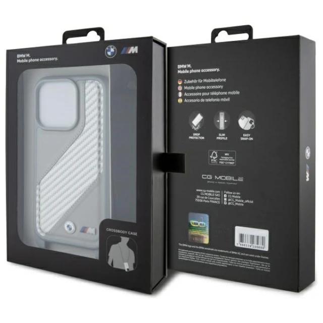 Чохол BMW M Edition Carbon Stripe & Strap для iPhone 16 Pro Max Grey (BMHCP16X23PSCCG)