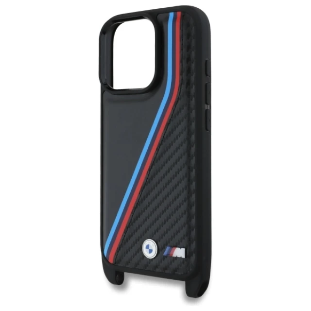 Чохол BMW M Edition Carbon Tricolor Lines & Strap для iPhone 16 Pro Black (BMHCP16L23PSVTK)