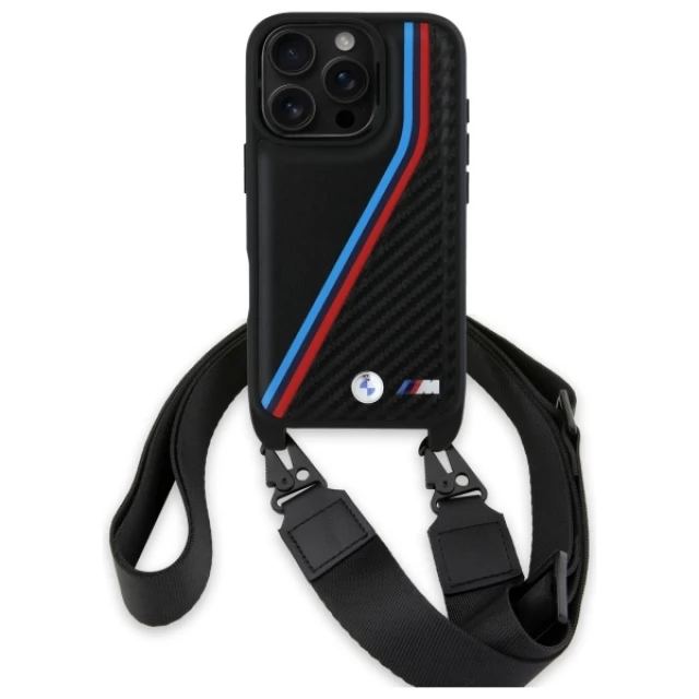 Чохол BMW M Edition Carbon Tricolor Lines & Strap для iPhone 16 Pro Max Black (BMHCP16X23PSVTK)