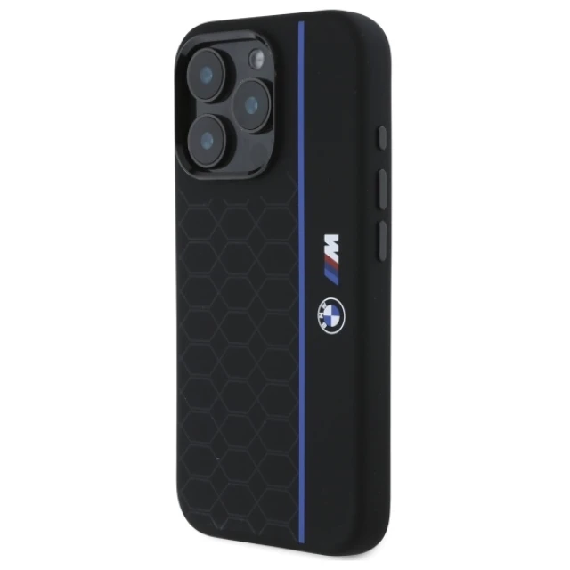Чехол BMW Silicone Hexagon Blue Line для iPhone 16 Pro Max Black with MagSafe (BMHMP16X23SHEB)