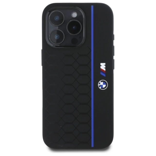 Чехол BMW Silicone Hexagon Blue Line для iPhone 16 Pro Max Black with MagSafe (BMHMP16X23SHEB)
