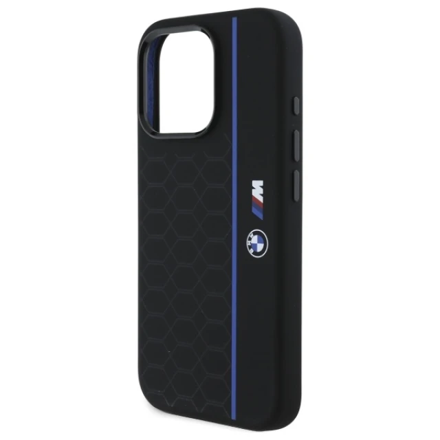Чехол BMW Silicone Hexagon Blue Line для iPhone 16 Pro Max Black with MagSafe (BMHMP16X23SHEB)