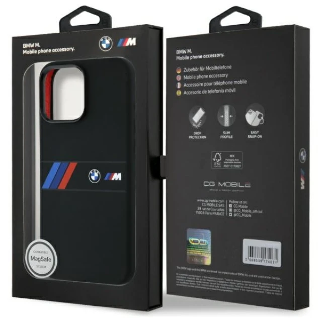Чохол BMW Silicone Middle Stripe для iPhone 16 Pro Max Black with MagSafe (BMHMP16X23SAXK)
