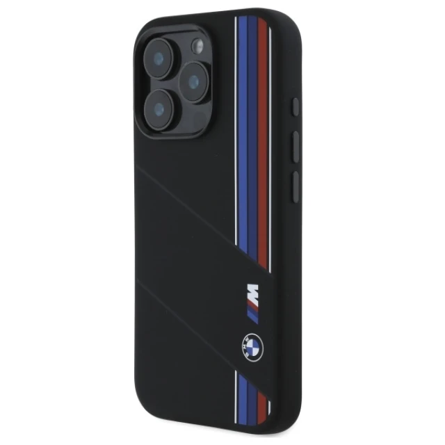 Чохол BMW Silicone Cut Tricolor Lines для iPhone 16 Pro Black with MagSafe (BMHMP16L23SCUK)