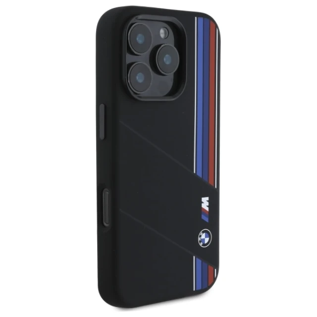 Чохол BMW Silicone Cut Tricolor Lines для iPhone 16 Pro Black with MagSafe (BMHMP16L23SCUK)