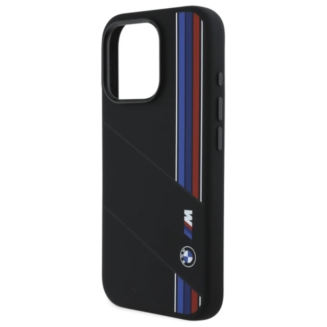 Чохол BMW Silicone Cut Tricolor Lines для iPhone 16 Pro Black with MagSafe (BMHMP16L23SCUK)