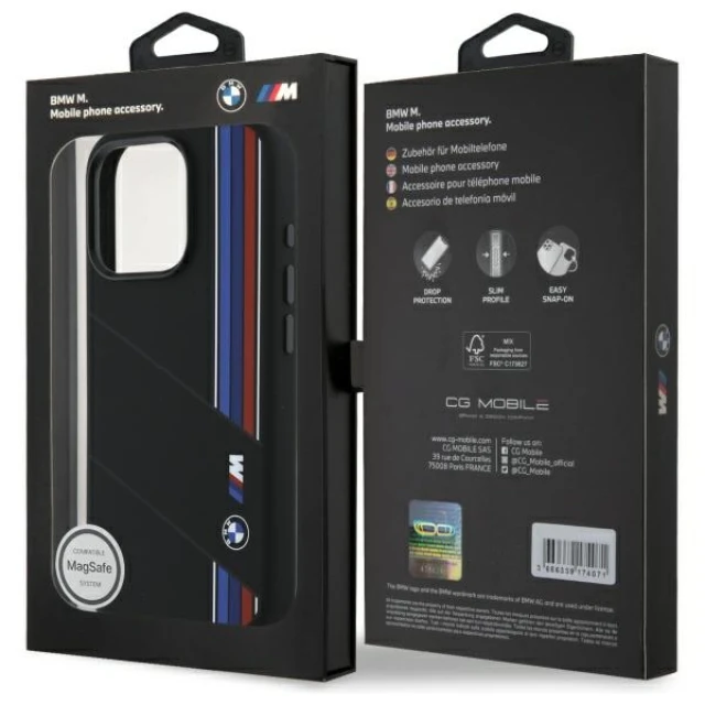 Чохол BMW Silicone Cut Tricolor Lines для iPhone 16 Pro Black with MagSafe (BMHMP16L23SCUK)