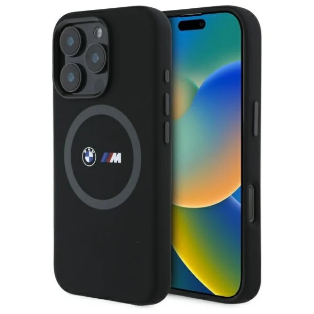Чохол BMW M Silicone Printed Ring для iPhone 16 Pro Max Black with MagSafe (BMHMP16X23SROK)