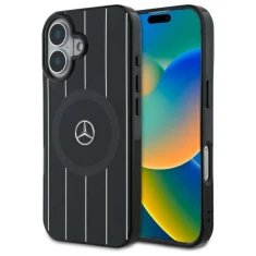 Чохол Mercedes Double Layer Crossed Lines для iPhone 16 Black with MagSafe (MEHMP16S23HRSK)