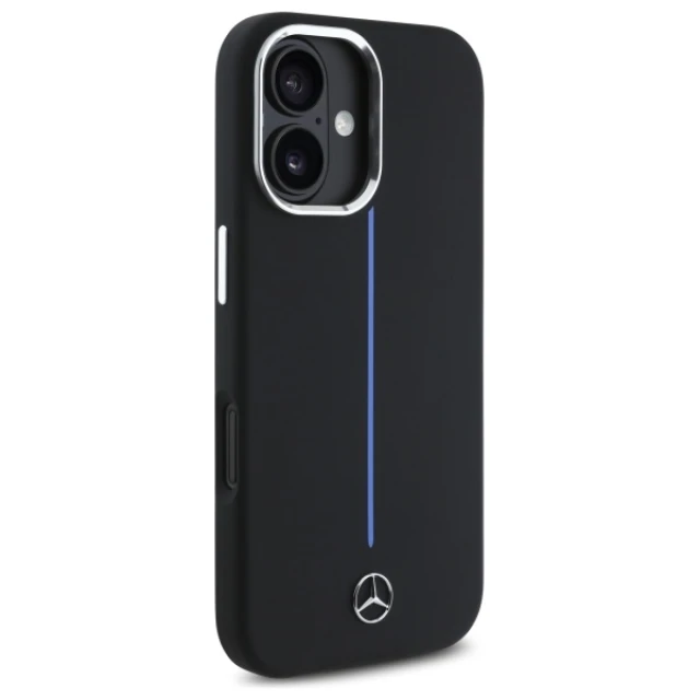Чохол Mercedes Silicone Blue Stripe для iPhone 16 Black with MagSafe (MEHMP16S23SUMBK)