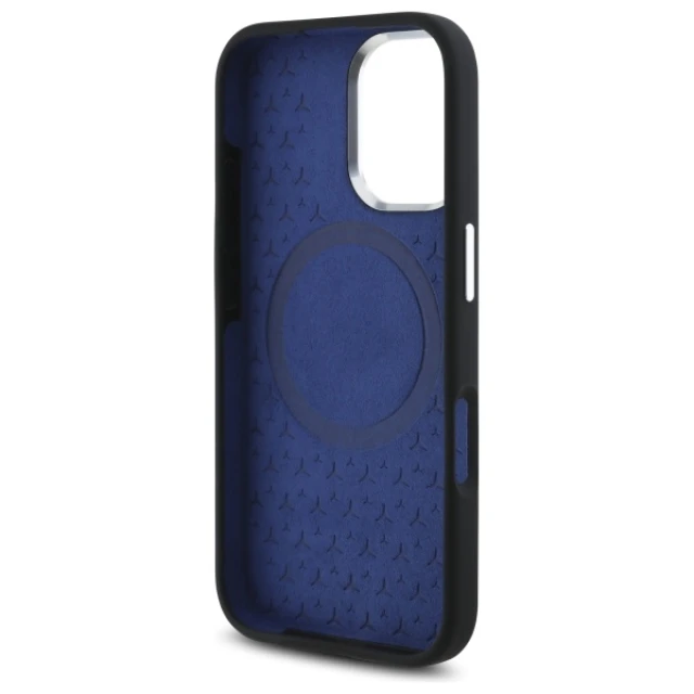 Чохол Mercedes Silicone Blue Stripe для iPhone 16 Black with MagSafe (MEHMP16S23SUMBK)