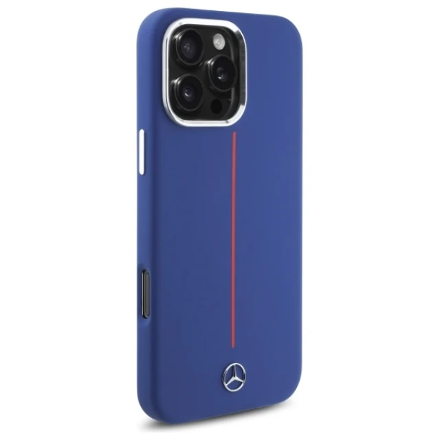 Чохол Mercedes Silicone Red Stripe для iPhone 16 Pro Max Navy with MagSafe (MEHMP16X23SUMRV)