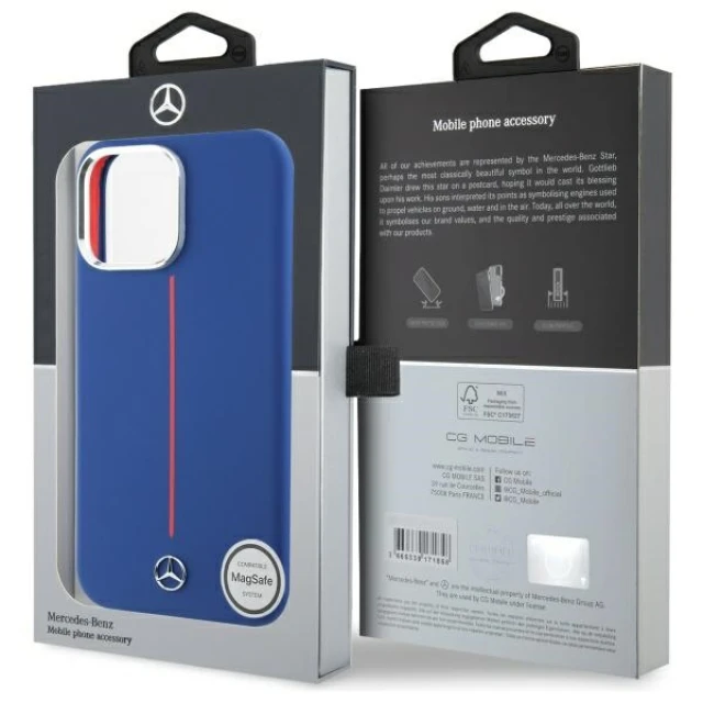 Чохол Mercedes Silicone Red Stripe для iPhone 16 Pro Max Navy with MagSafe (MEHMP16X23SUMRV)