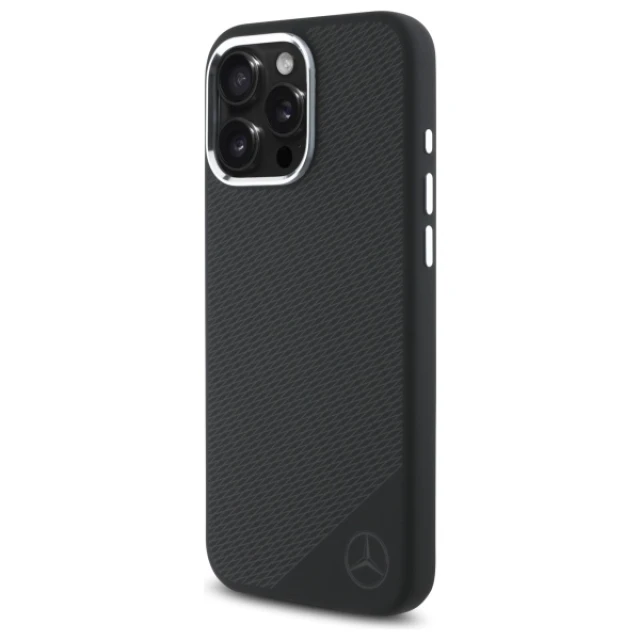Чохол Mercedes Silicone Tonal Logo Wood Pattern для iPhone 16 Pro Max Black with MagSafe (MEHMP16X23SUGDK)