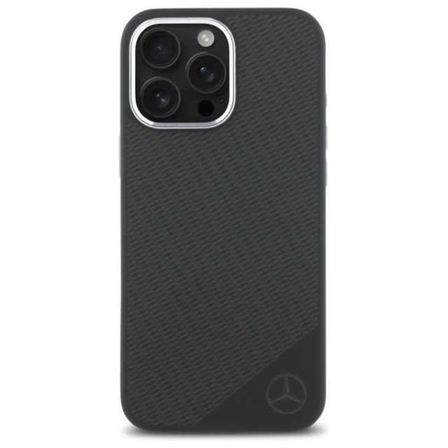 Чохол Mercedes Silicone Tonal Logo Wood Pattern для iPhone 16 Pro Max Black with MagSafe (MEHMP16X23SUGDK)