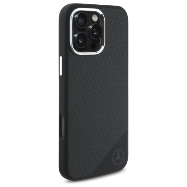 Чохол Mercedes Silicone Tonal Logo Wood Pattern для iPhone 16 Pro Max Black with MagSafe (MEHMP16X23SUGDK)