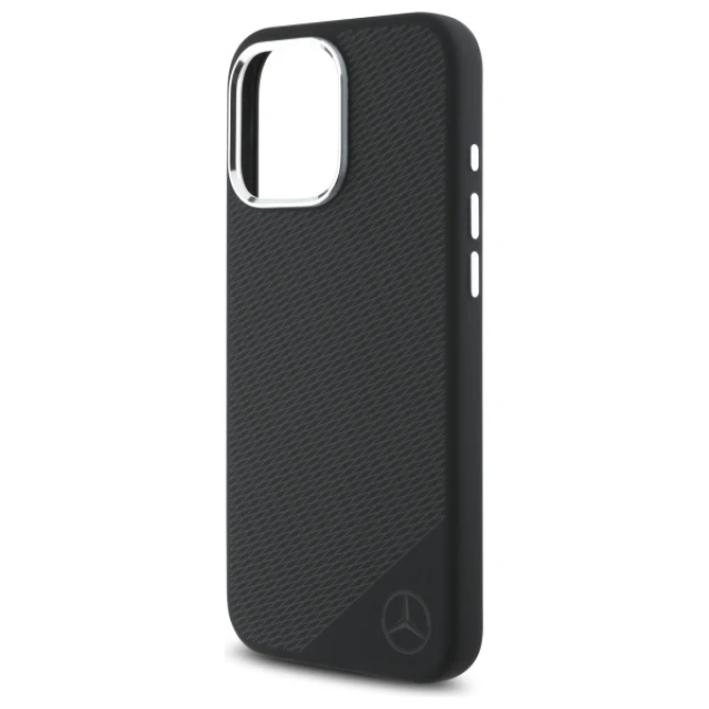 Чохол Mercedes Silicone Tonal Logo Wood Pattern для iPhone 16 Pro Max Black with MagSafe (MEHMP16X23SUGDK)