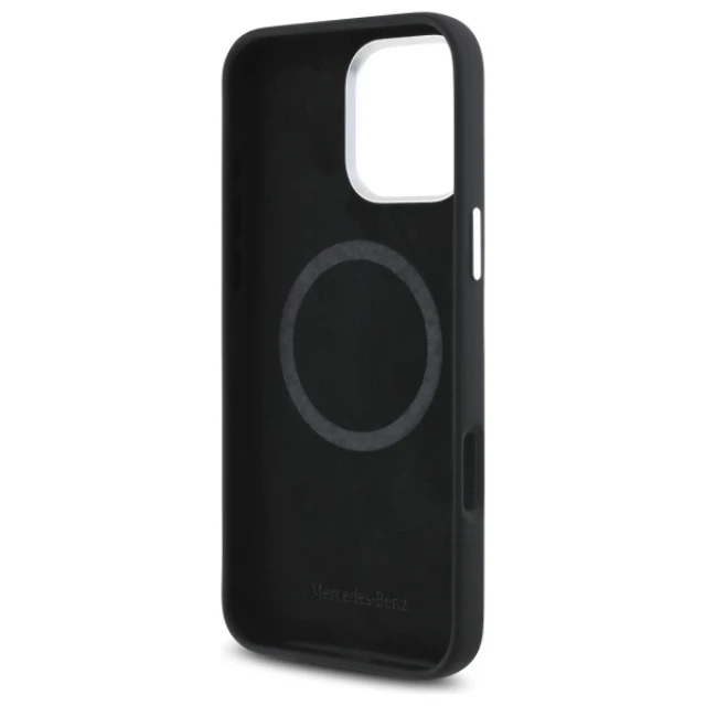Чохол Mercedes Silicone Tonal Logo Wood Pattern для iPhone 16 Pro Max Black with MagSafe (MEHMP16X23SUGDK)